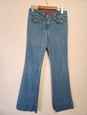 Vintage Y2K Armor Jeans Double Button Flap Pocket Mid Rise Flare Jeans Size 1/2